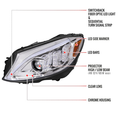 Spec-D 15-18 Mercedes C-Class W205 SEQ Projector Headlights Chrome