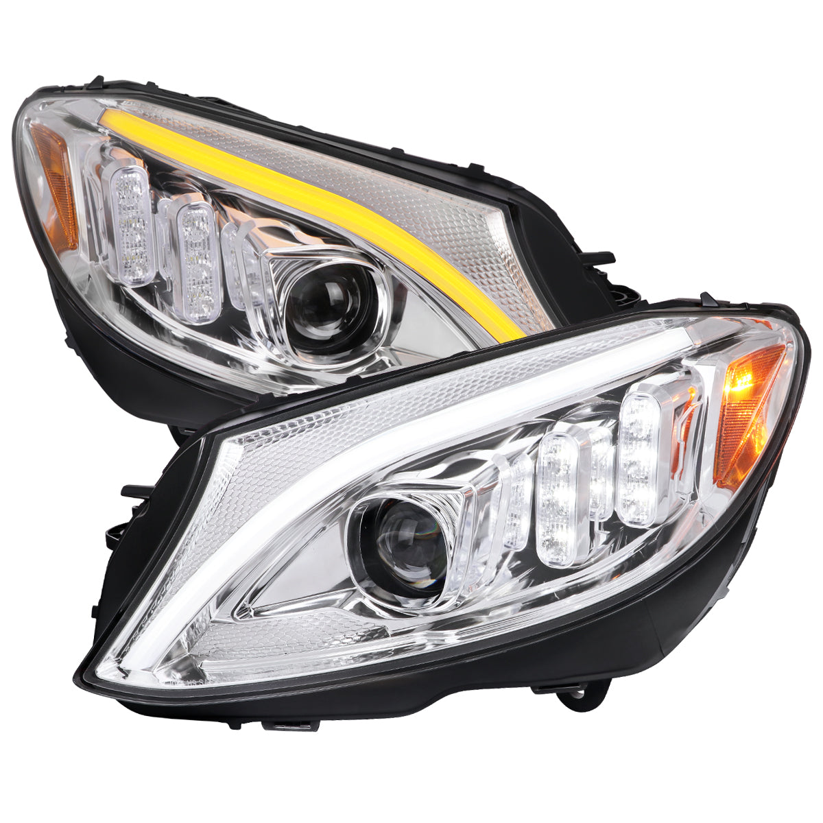 Spec-D 15-18 Mercedes C-Class W205 SEQ Projector Headlights Chrome