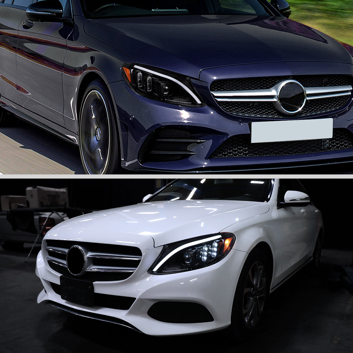 Spec-D 15-18 Mercedes C-Class W205 Sequential Headlights Black/Smoked