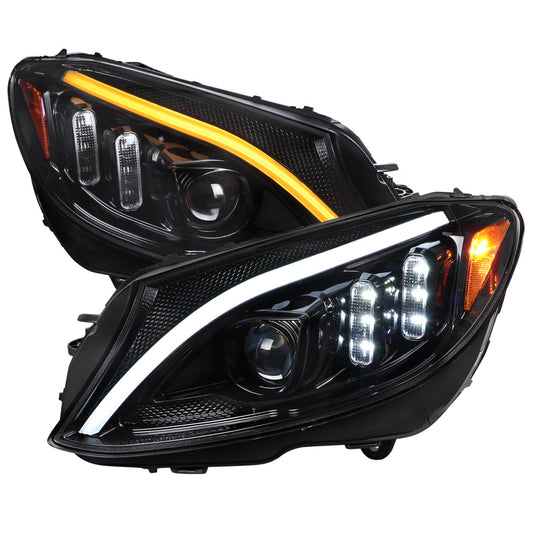 Spec-D 15-18 Mercedes C-Class W205 Sequential Headlights Black/Smoked