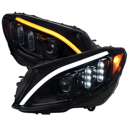 Spec-D 15-18 Mercedes C-Class W205 Sequential Headlights Black Smoked