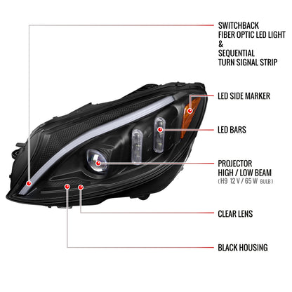 Spec-D 15-18 Mercedes-Benz C-Class W205 SEQ LED Headlights Black