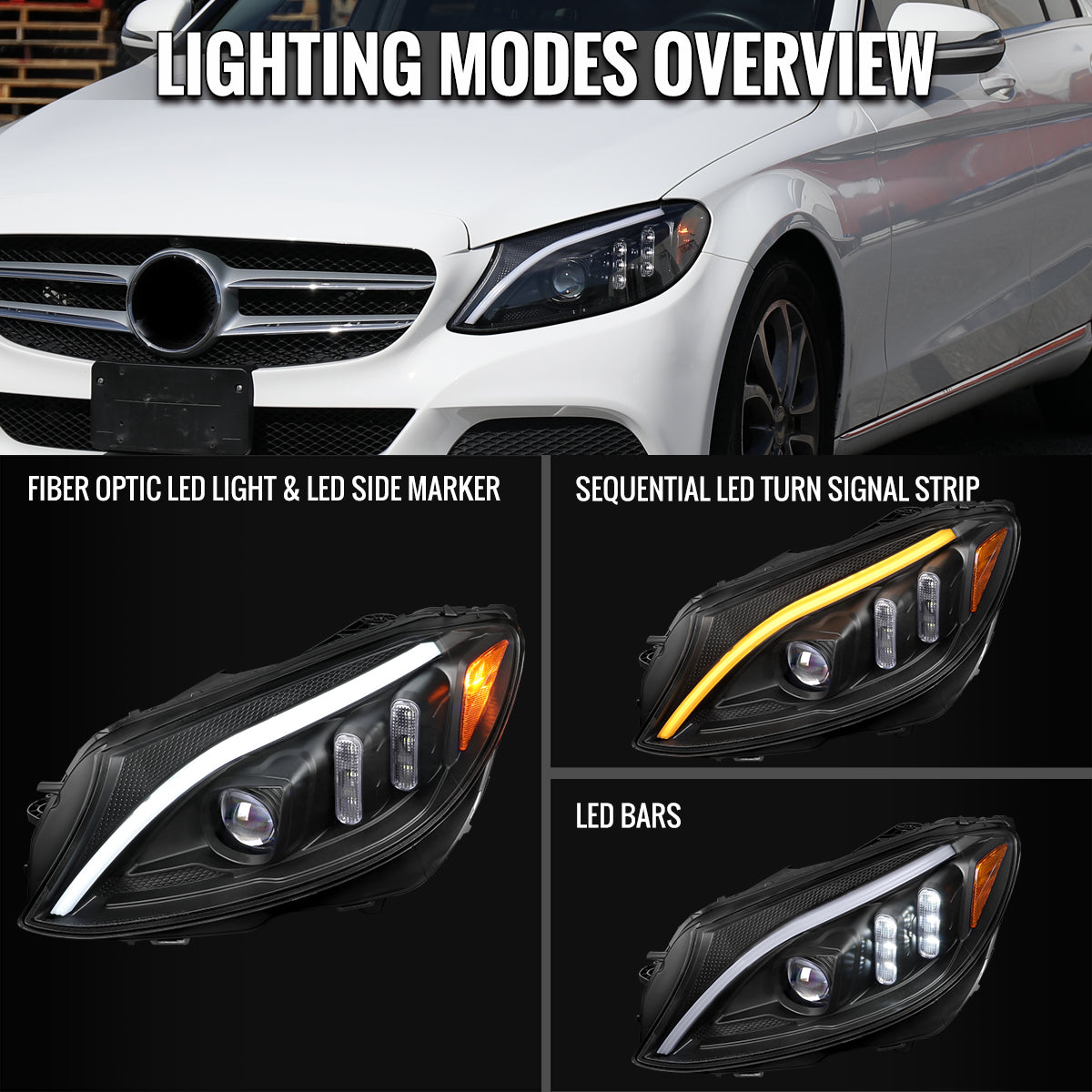 Spec-D 15-18 Mercedes-Benz C-Class W205 SEQ LED Headlights Black