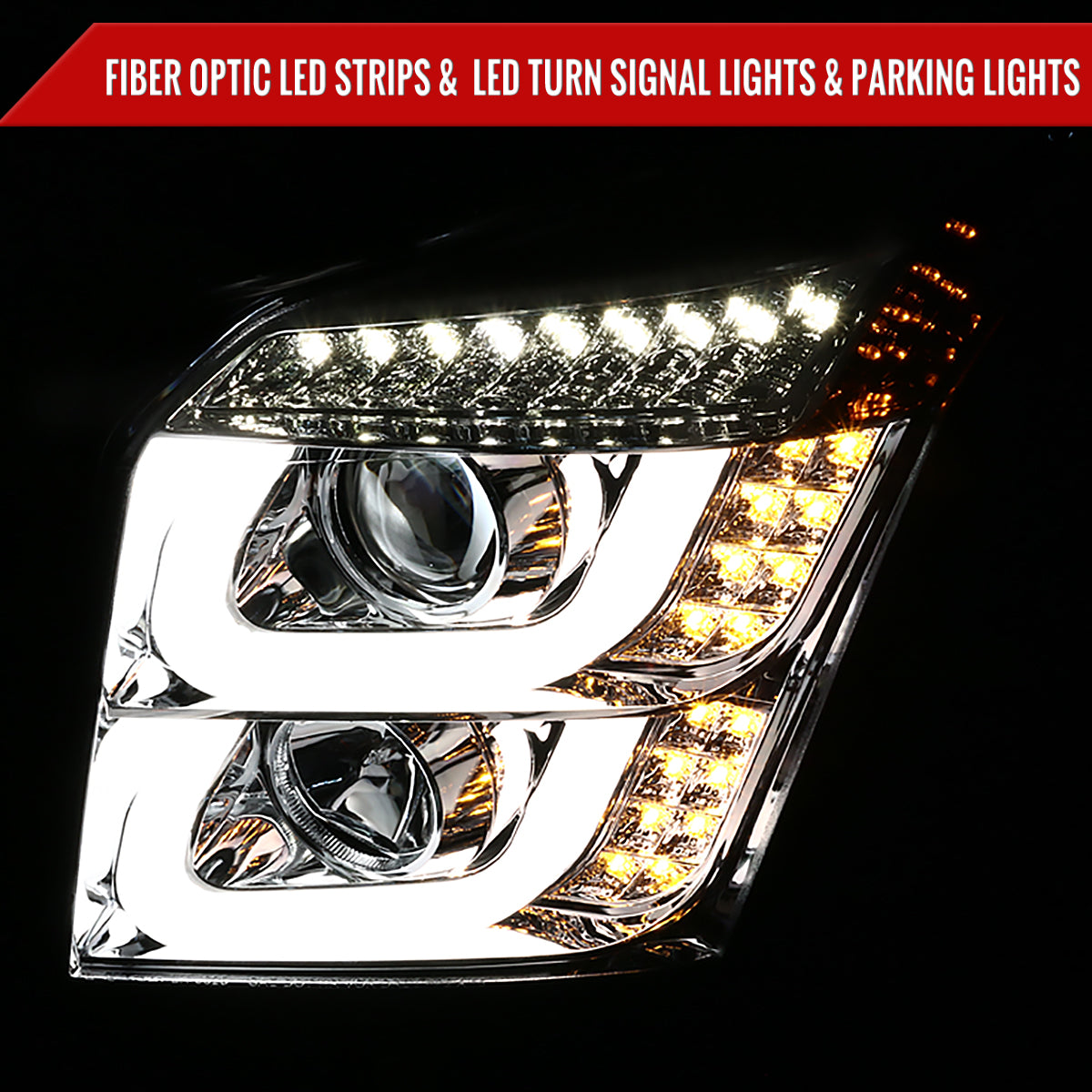 Spec-D 15-20 GMC Yukon/Yukon XL LED U-Bar Projector Headlights Chrome