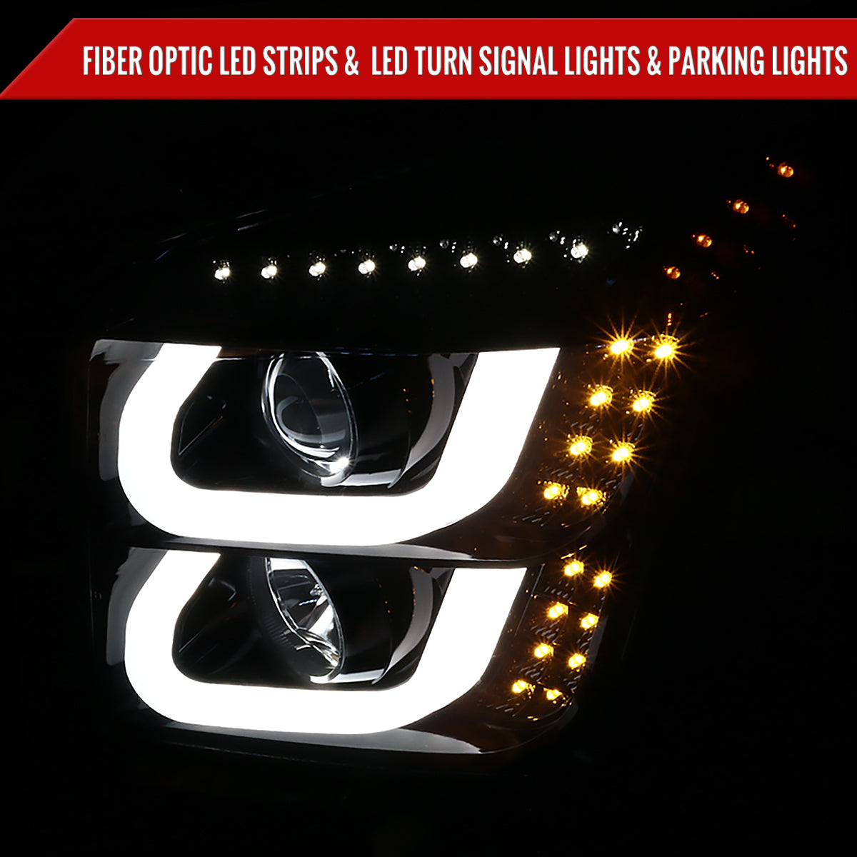 Spec-D 15-20 GMC Yukon/Yukon XL U-Bar Headlights Glossy Black/Smoked