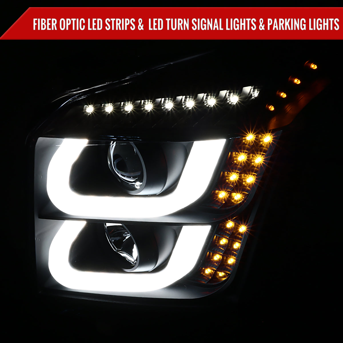 Spec-D 15-20 GMC Yukon/Yukon XL LED U-Bar Projector Headlights Black