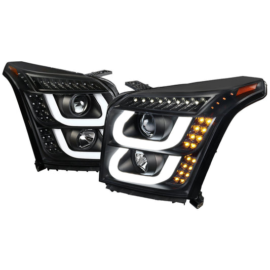 Spec-D 15-20 GMC Yukon/Yukon XL LED U-Bar Projector Headlights Black