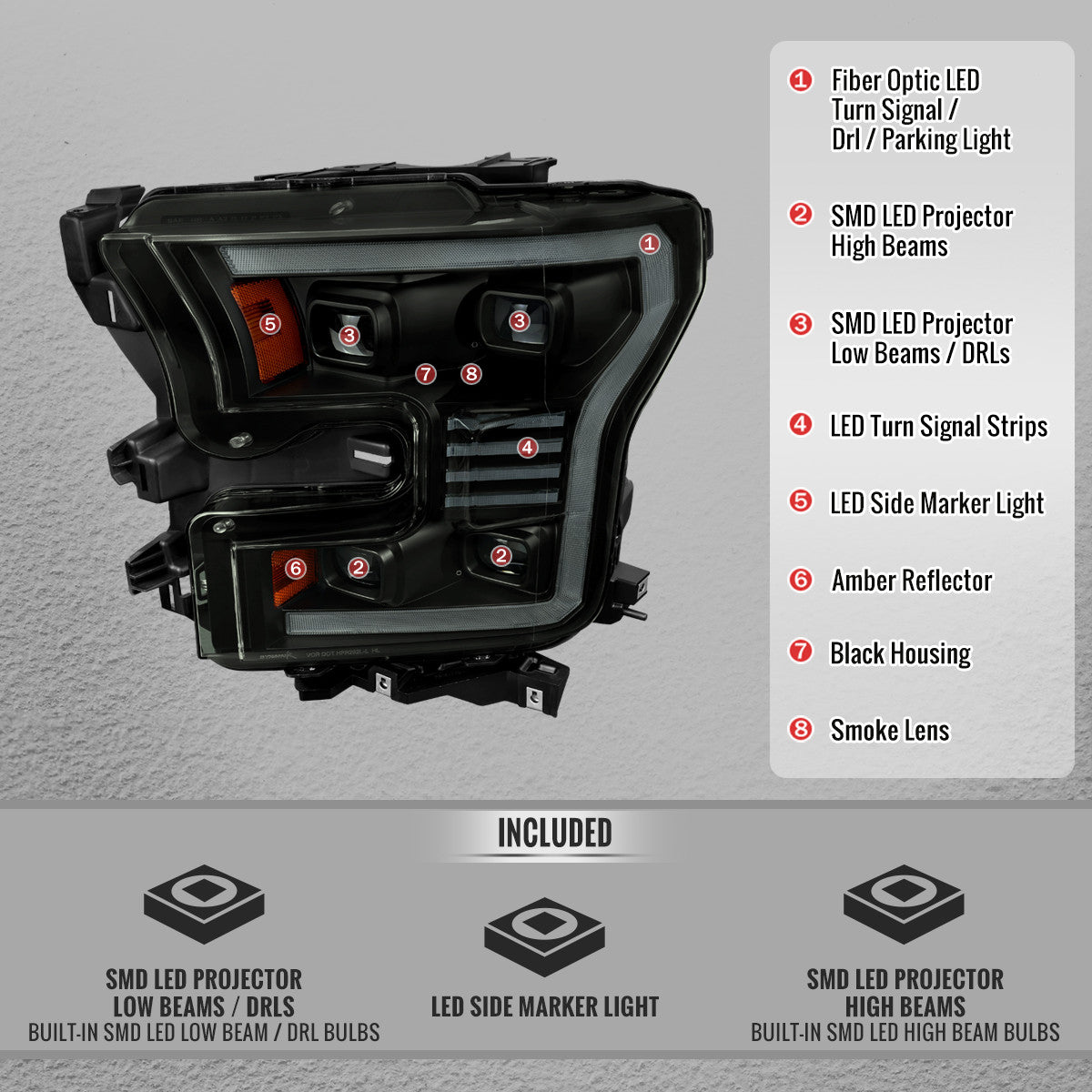 Spec-D 15-17 Ford F-150 Led Projector HID Headlight Black/Smoked Lens