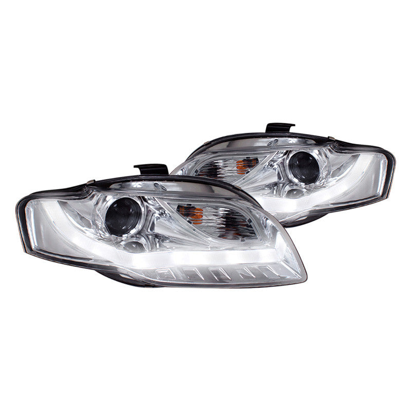 Spec-D 06-08 Audi A4 Projector Headlights R8 LED Strip Chrome/Clear