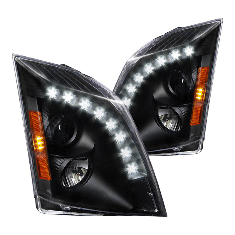 Spec-D 08-14 Cadillac CTS Headlights Projector LED Strip Black/Clear