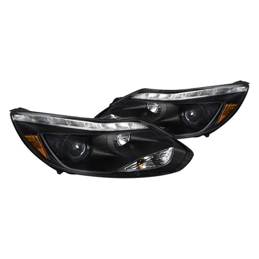 Spec-D 12-14 Ford Focus Headlights LED Strip Projector Matte Black