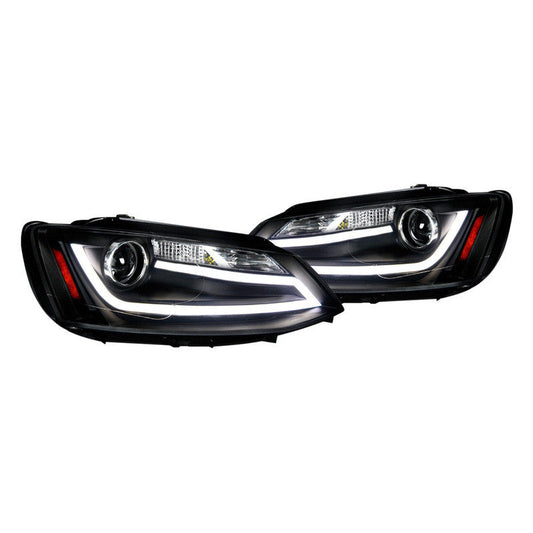 Spec-D 11-18 VW Jetta MK6 Headlights LED Bar Projector Matte Black/Clear