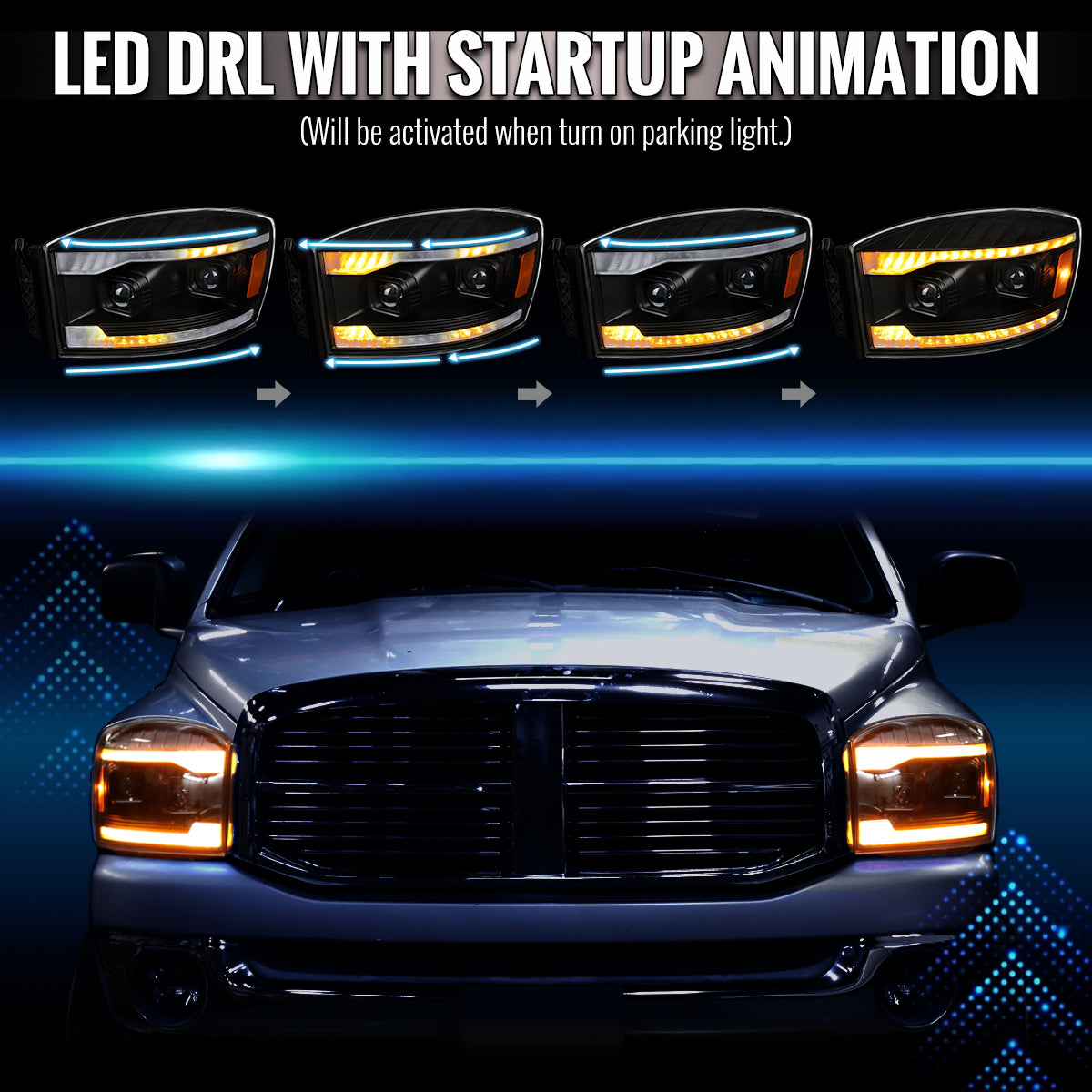 Spec-D 06-08 Dodge Ram 1500 2500 3500 Projector Led Headlight Black
