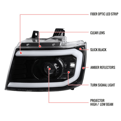 Spec-D 07-14 Chevy Avalanche Tahoe Headlights LED Bar Black
