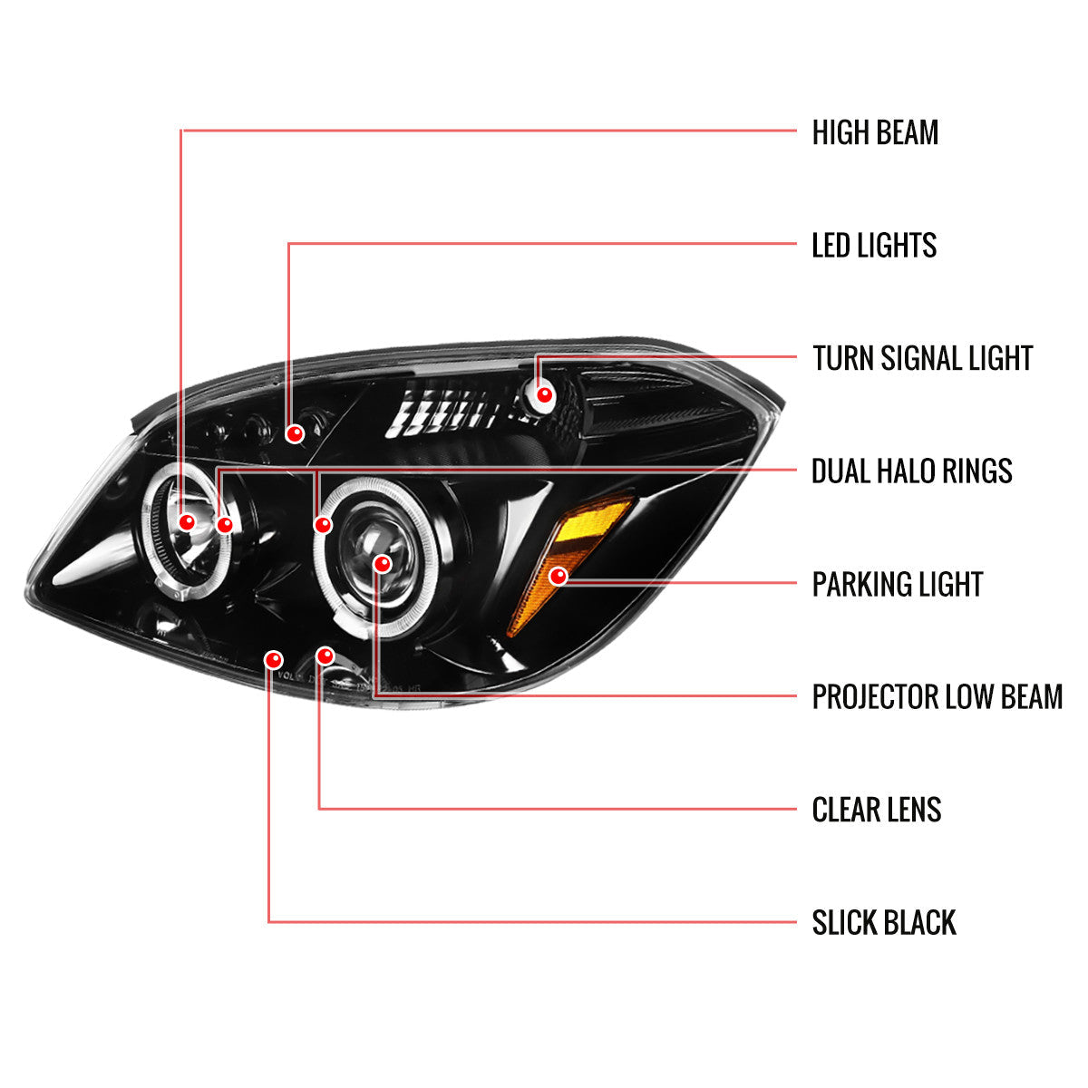 Spec-D 05-10 Chevy Cobalt Dual Projector Headlights Black