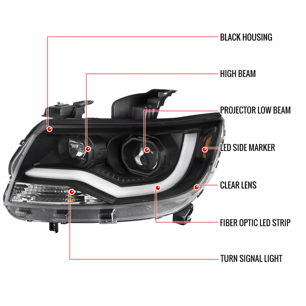 Spec-D 15-22 Chevy Colorado Headlights LED Bar Projector Black