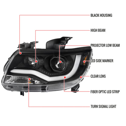 Spec-D 15-22 Chevy Colorado Headlights LED Bar Projector Black
