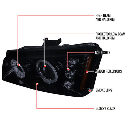 Spec-D 02-06 Avalanche 03-07 Silverado Halo Headlights Smoked