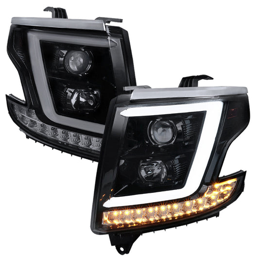 Spec-D 15-20 Chevy Tahoe Projector Headlights LED Bar Bk Smoked