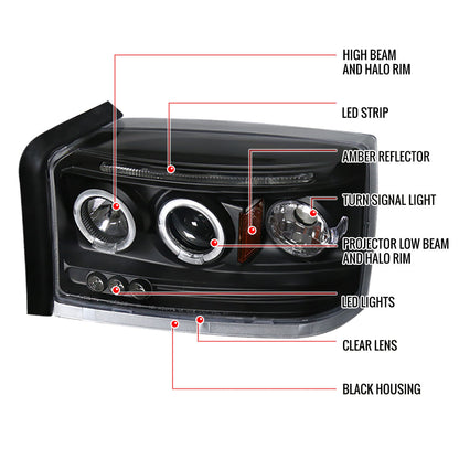 Spec-D 05-07 Dodge Dakota Halo LED Projector Headlights Black