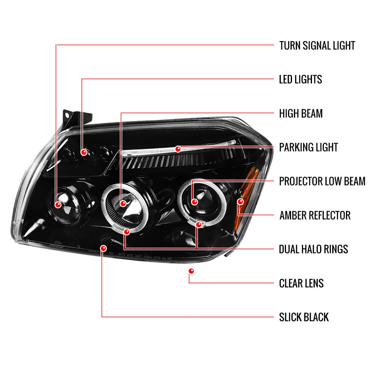 Spec-D 05-07 Dodge Magnum Headlights Dual Halo Projector Jet Black