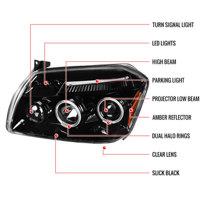 Spec-D 05-07 Dodge Magnum Headlights Dual Halo Projector Jet Black
