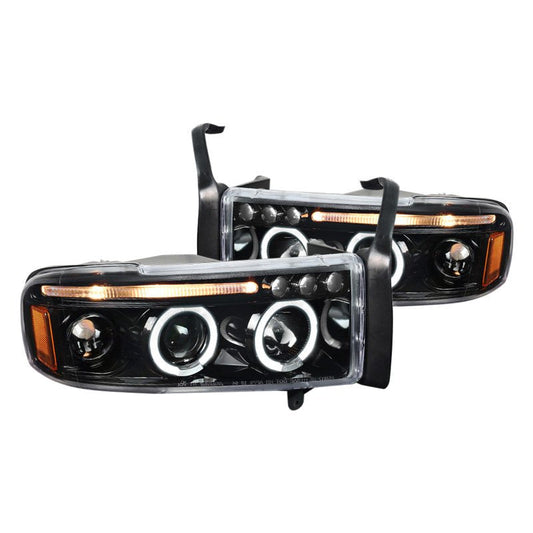 Spec-D 94-01 Dodge Ram 1500 2500 3500 Headlights Dual Halo Jet Black