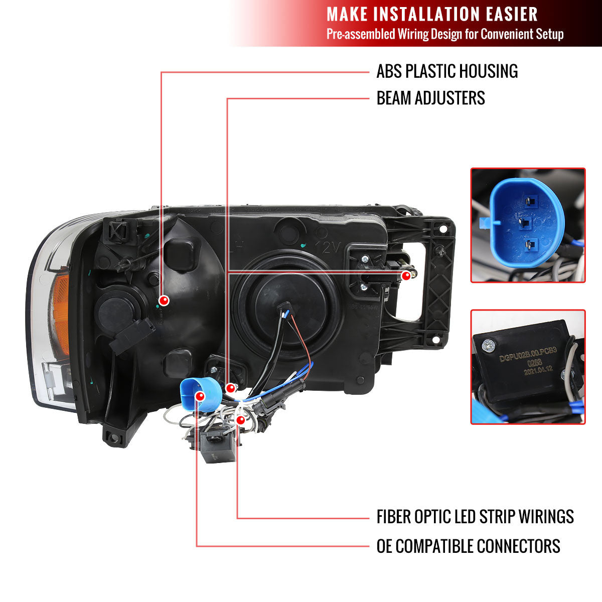 Spec-D 02-05 Ram 1500/2500/3500 LED Tube Headlights Black/Clear