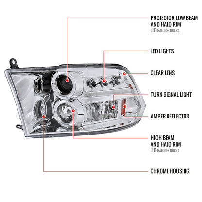 Spec-D 09-21 Ram 1500 2500 3500 Headlights Projector Chrome