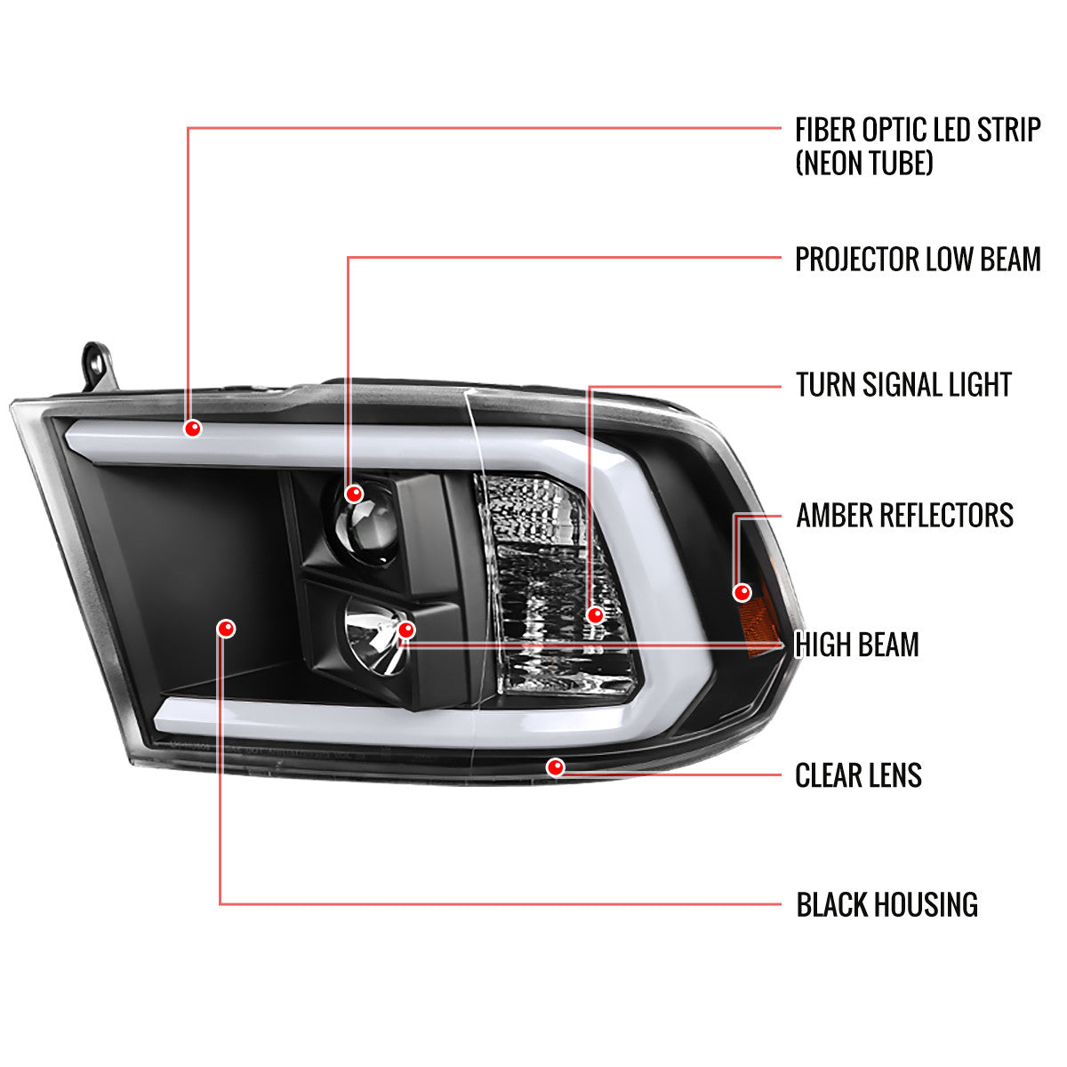 Spec-D 09-21 Dodge Ram 1500 2500 3500 LED C-Bar Headlights Black