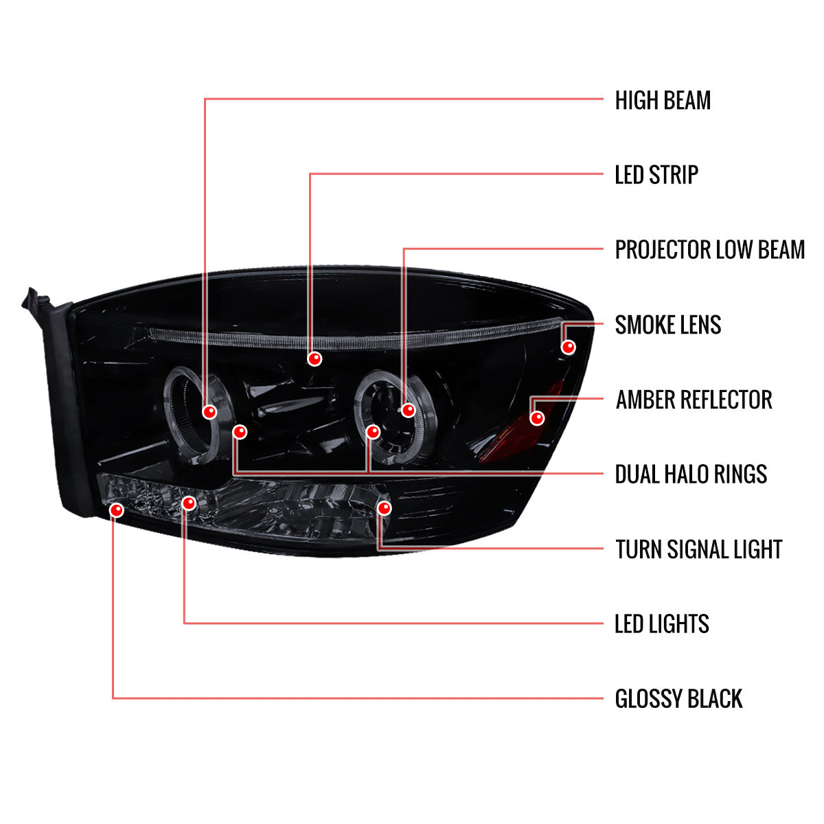 Spec-D 06-08 Dodge Ram Projector Headlights Black Smoked