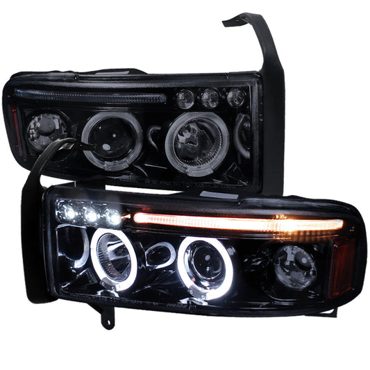 Spec-D 94-01 Dodge Ram 1500 2500 3500 Headlights Dual Halo Smoked