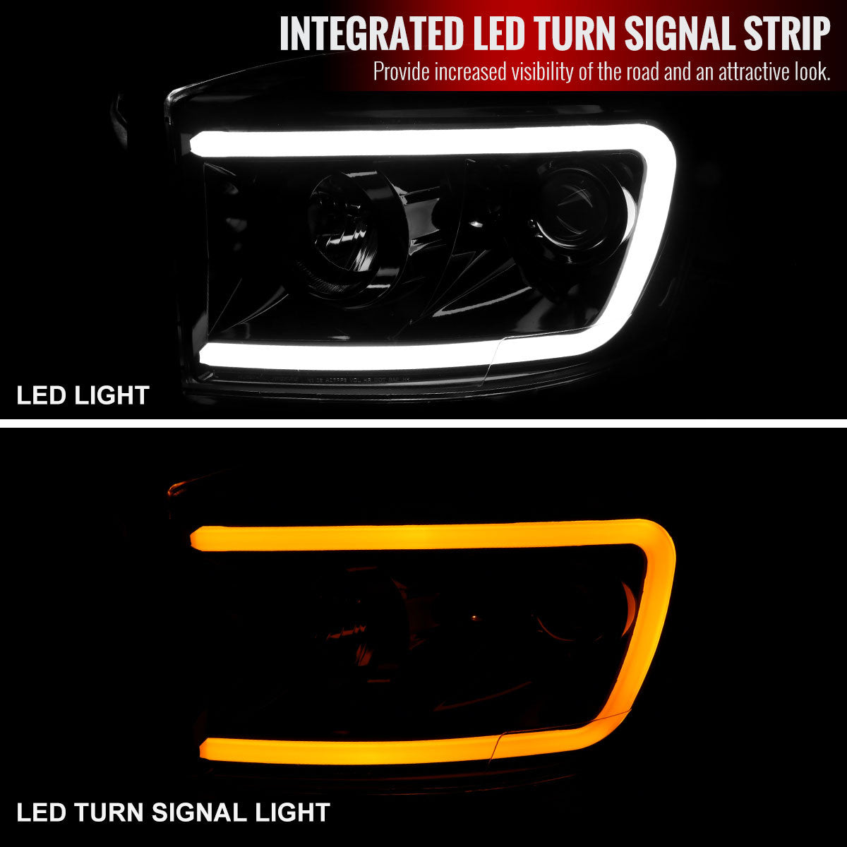 Spec-D 06-08 Dodge Ram LED Bar Projector Headlights Black/Clear