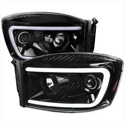 Spec-D 06-08 Dodge Ram LED Bar Projector Headlights Black/Clear