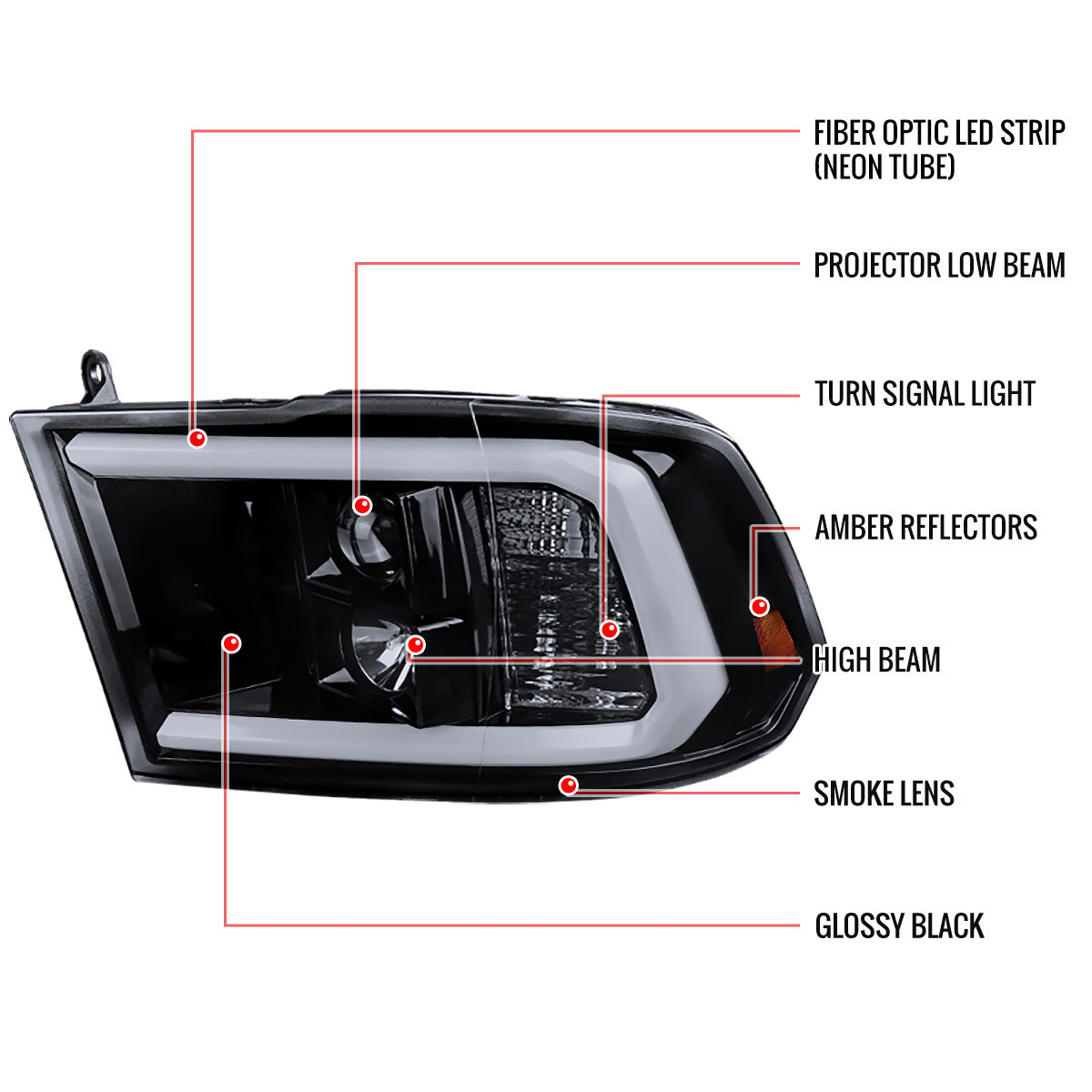 Spec-D 09-18 Dodge Ram 1500 LED Bar Projector Headlights Black/Smoked