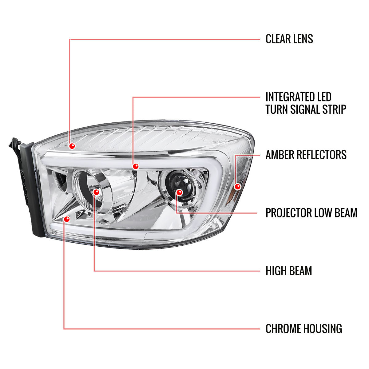 Spec-D 06-08 Dodge Ram LED C-Bar Headlights Chrome