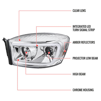 Spec-D 06-08 Dodge Ram LED C-Bar Headlights Chrome
