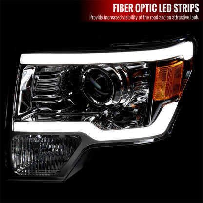 Spec-D 09-14 Ford F150 LED Strip Headlights Chrome/Clear