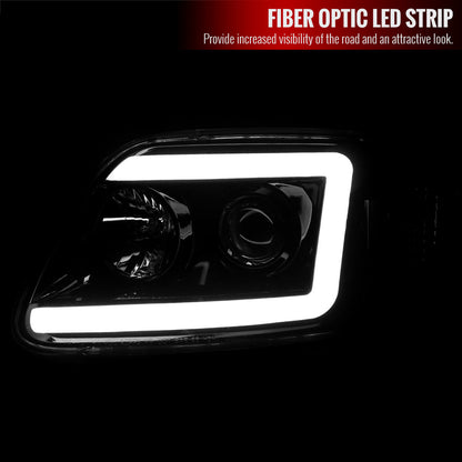Spec-D 97-04 F-150/Expedition Headlights LED C-Bar Black/Clear
