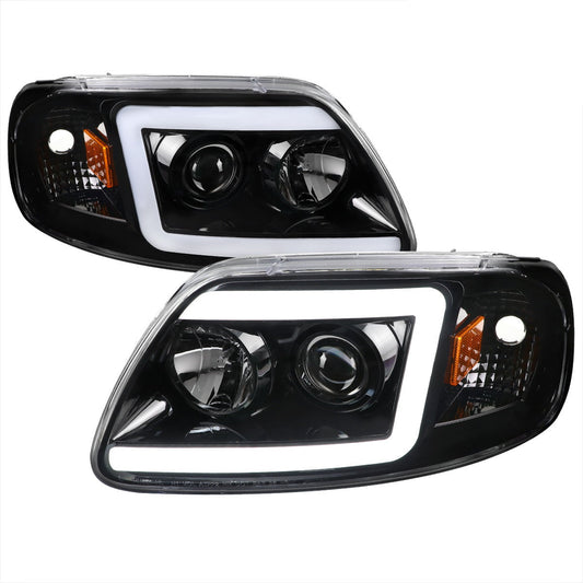 Spec-D 97-04 F-150/Expedition Headlights LED C-Bar Black/Clear