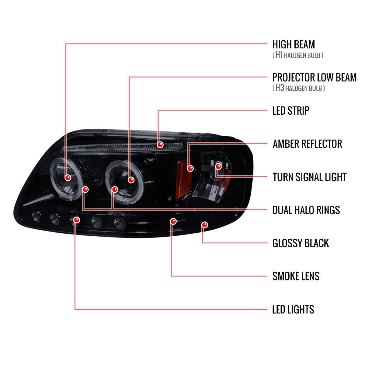 Spec-D 97-04 Ford Expedition F150 Headlights Black/Smoked