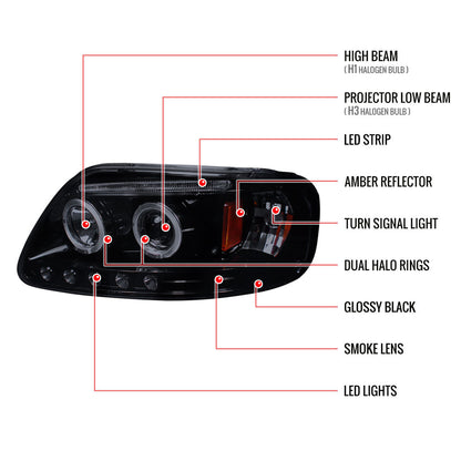 Spec-D 97-04 Ford Expedition F150 Headlights Black/Smoked