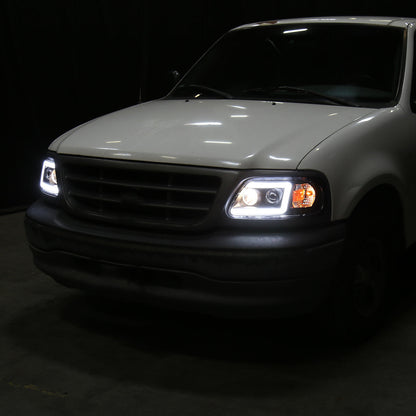Spec-D 97-04 Ford F-150 Projector Headlights LED C-Bar Black