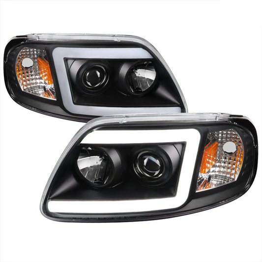Spec-D 97-04 Ford F-150 Projector Headlights LED C-Bar Black