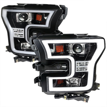 Spec-D 15-17 Ford F150 Projector Headlights LED Bar Black