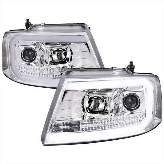Spec-D 04-08 Ford F150 Projector Headlights LED Bar Chrome