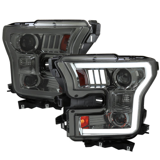 Spec-D 15-17 Ford F150 Projector Headlights LED Bar Smoked