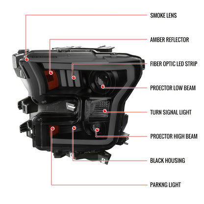 Spec-D 15-17 F-150 Headlights LED Bar Projector Black/Smoked