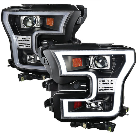 Spec-D 15-17 Ford F150 LED Bar Headlights Black Clear Lens