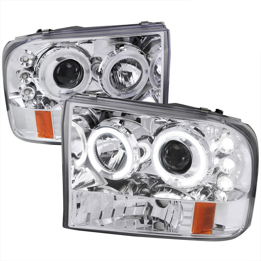 Spec-D 99-04 Ford F250 F350 F450 Dual Halo Headlights Chrome